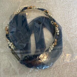 Navy Girls Twisted pearl rhinestone ribbon headband